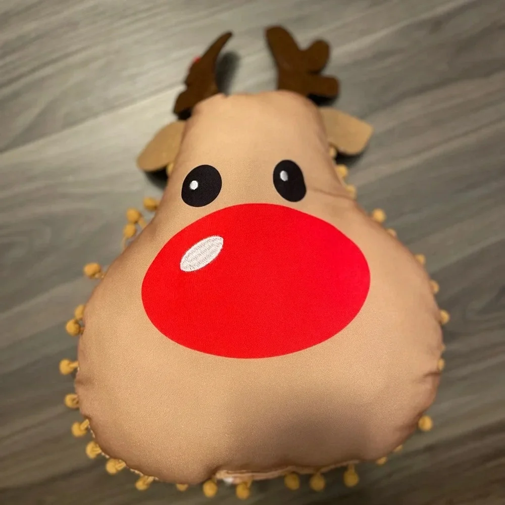 Holiday Time Christmas 11 inch Reindeer Decorative Pillow Plush